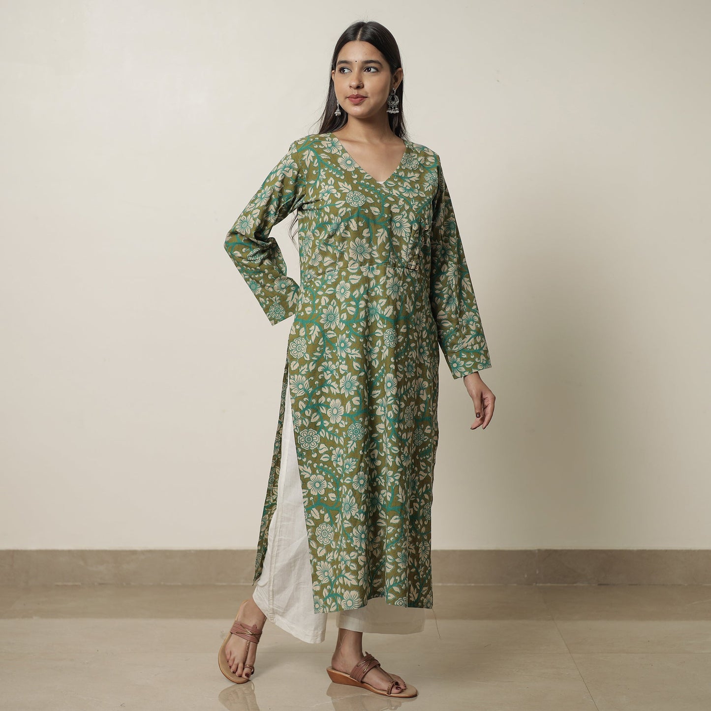 Kalamkari Printed Cotton Straight Kurta For Women