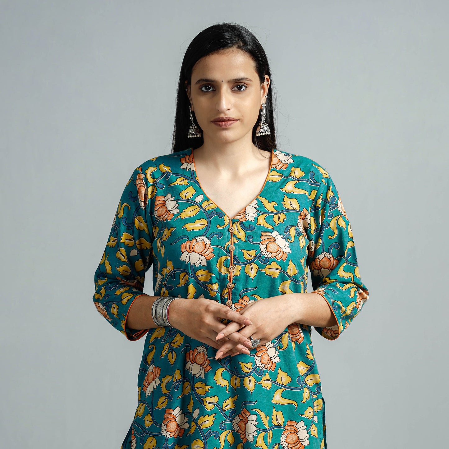 Kalamkari Printed Cotton Straight Kurta For Women