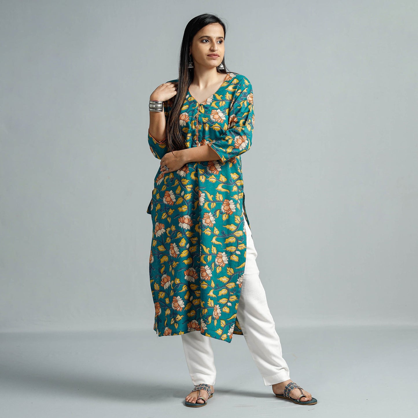 Kalamkari Printed Cotton Straight Kurta For Women