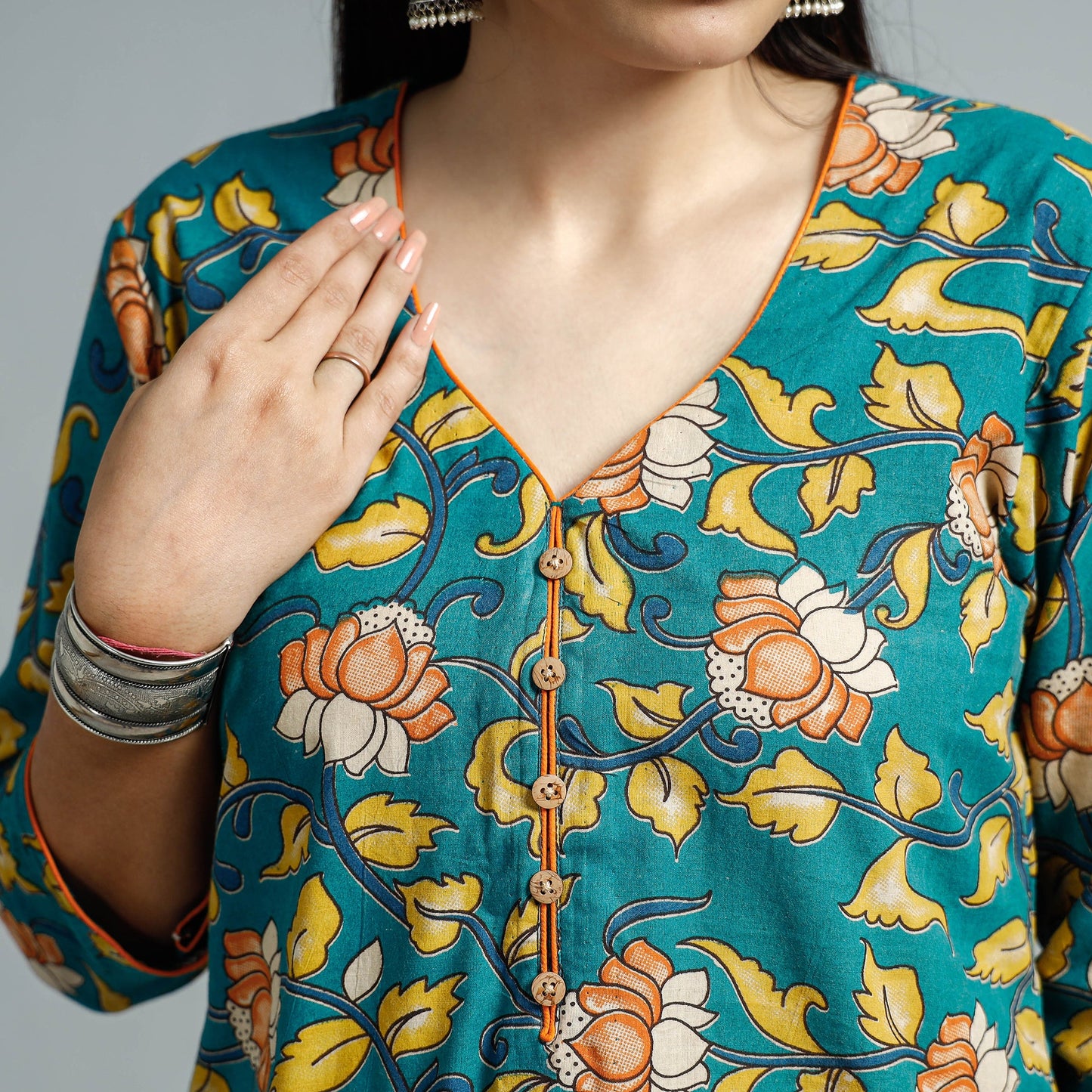 Kalamkari Printed Cotton Straight Kurta For Women