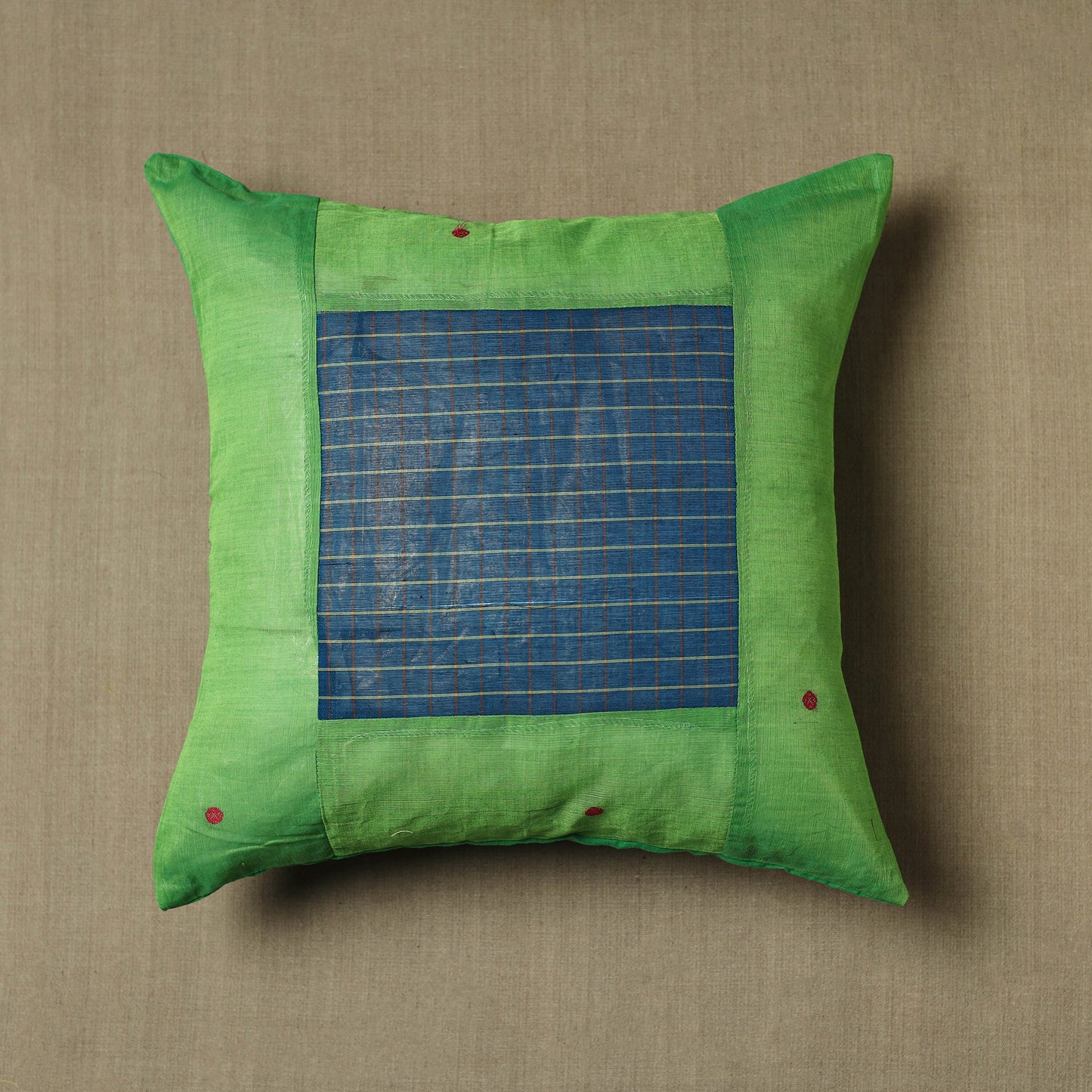 Green - Kanchipuram Patchwork Cotton Cushion Cover 26