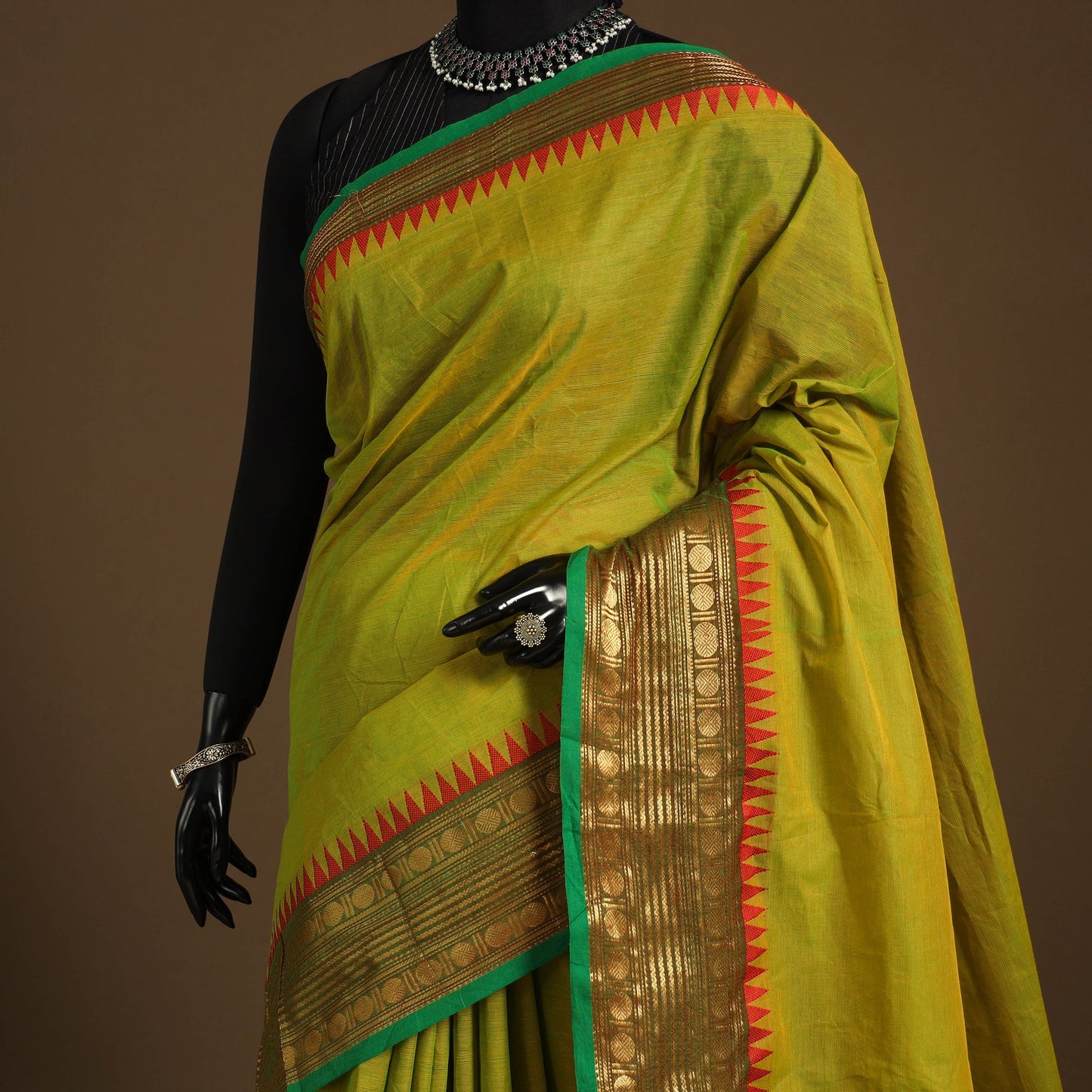 Green Kandangi Chettinad Cotton Saree with Border