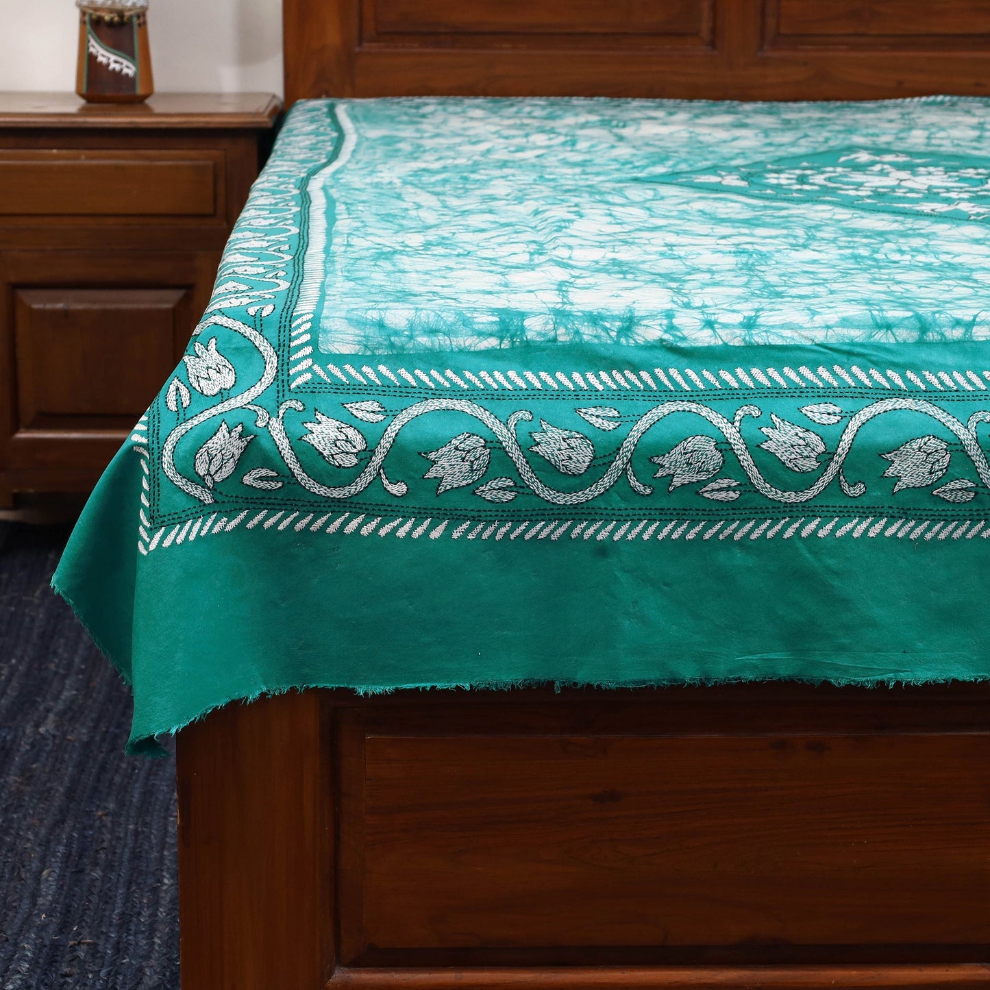 Kantha handwork cotton single hand batik bed sheet 09