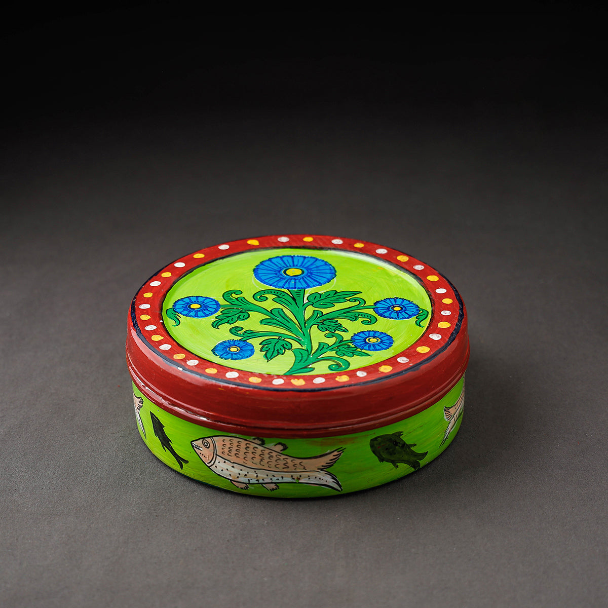 Kavad Handpainted Stainless Steel Green Masala Box