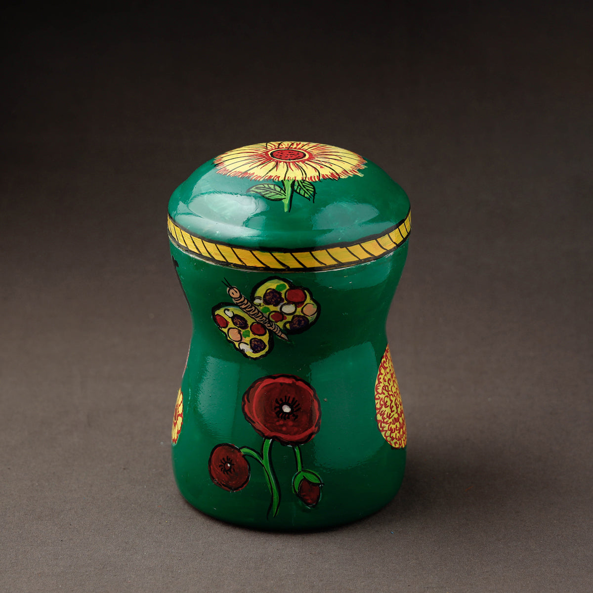 Green Kavad Handpainted Stainless Steel Multi Utility Canister