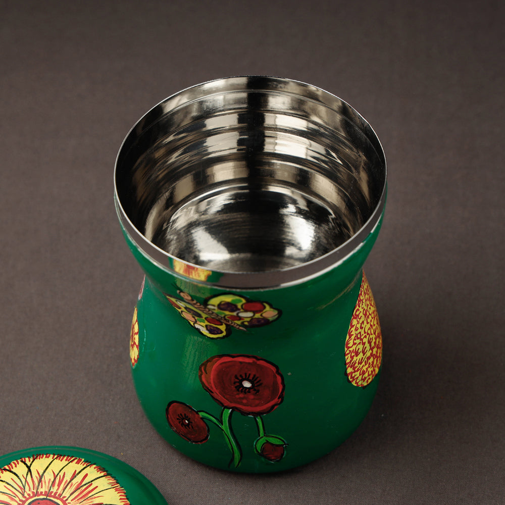 Green Kavad Handpainted Stainless Steel Multi Utility Canister