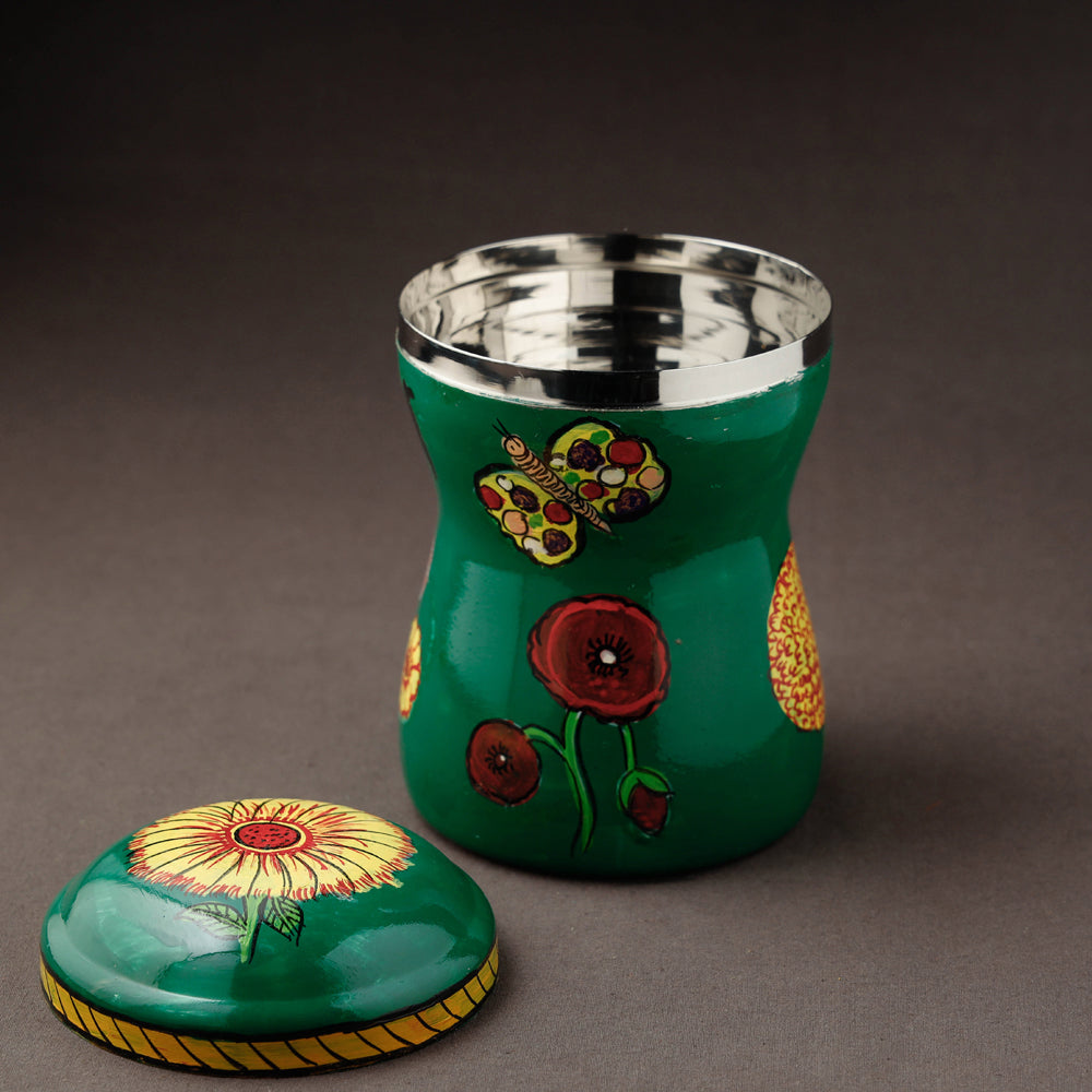 Green Kavad Handpainted Stainless Steel Multi Utility Canister