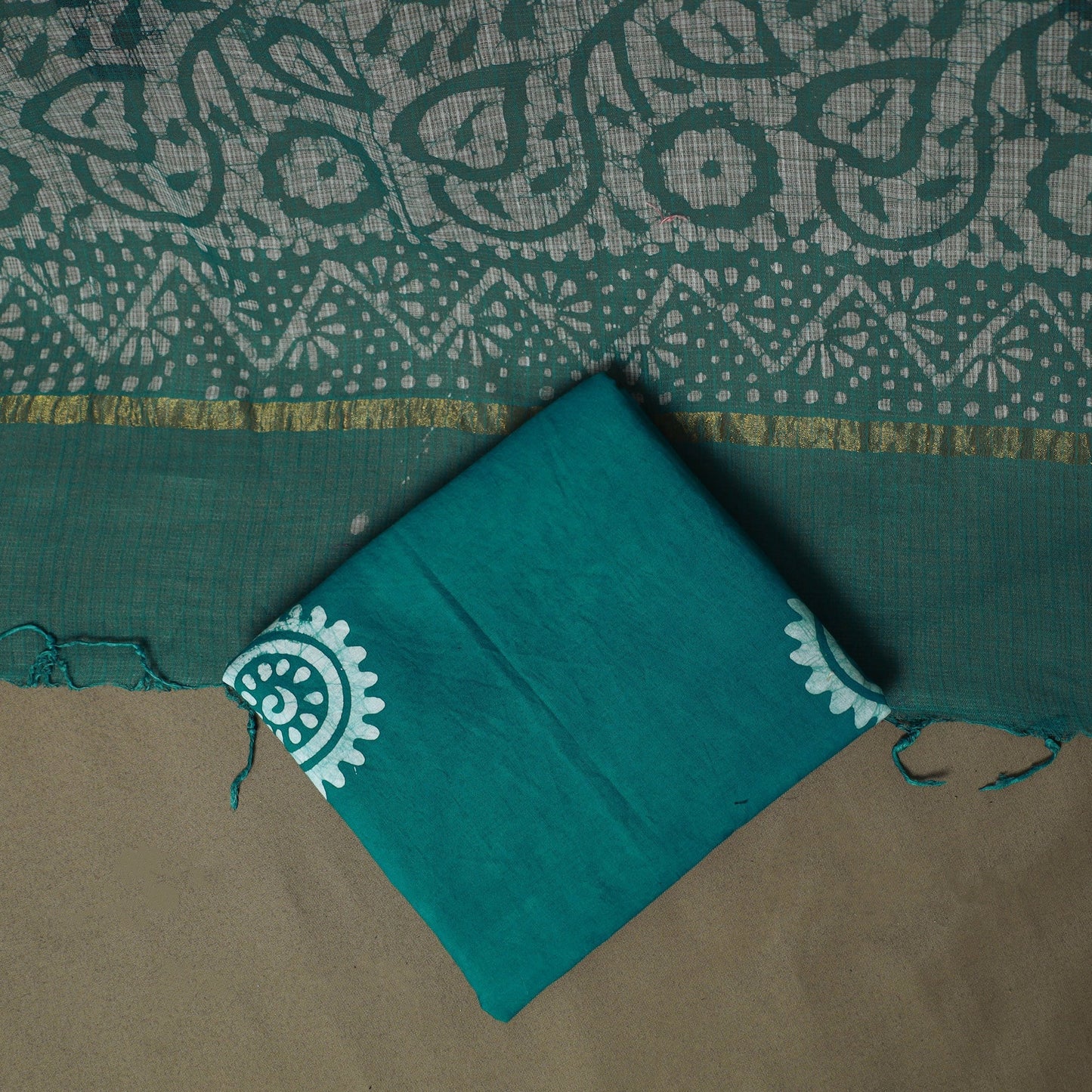 Kota doria cotton hand block batik print 3pc unstitched