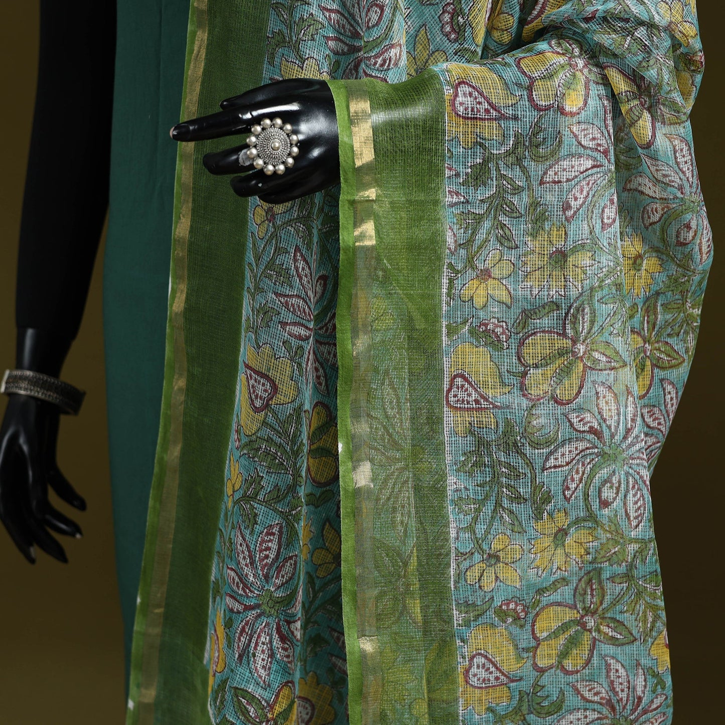 Kota doria cotton hand block print sanganeri floral dupatta