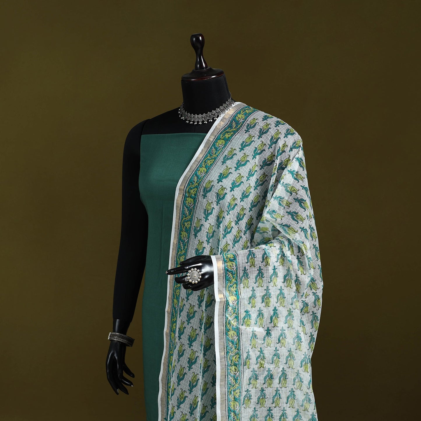 Kota doria cotton hand block print sanganeri floral dupatta
