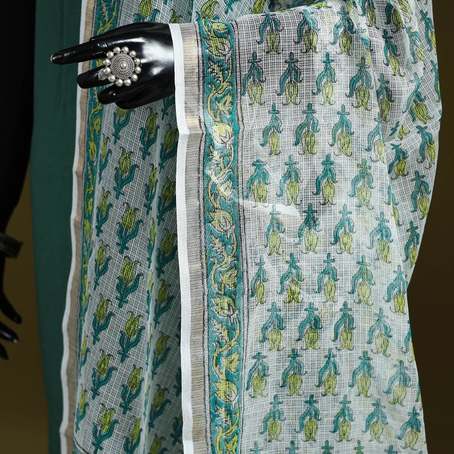 Kota doria cotton hand block print sanganeri floral dupatta