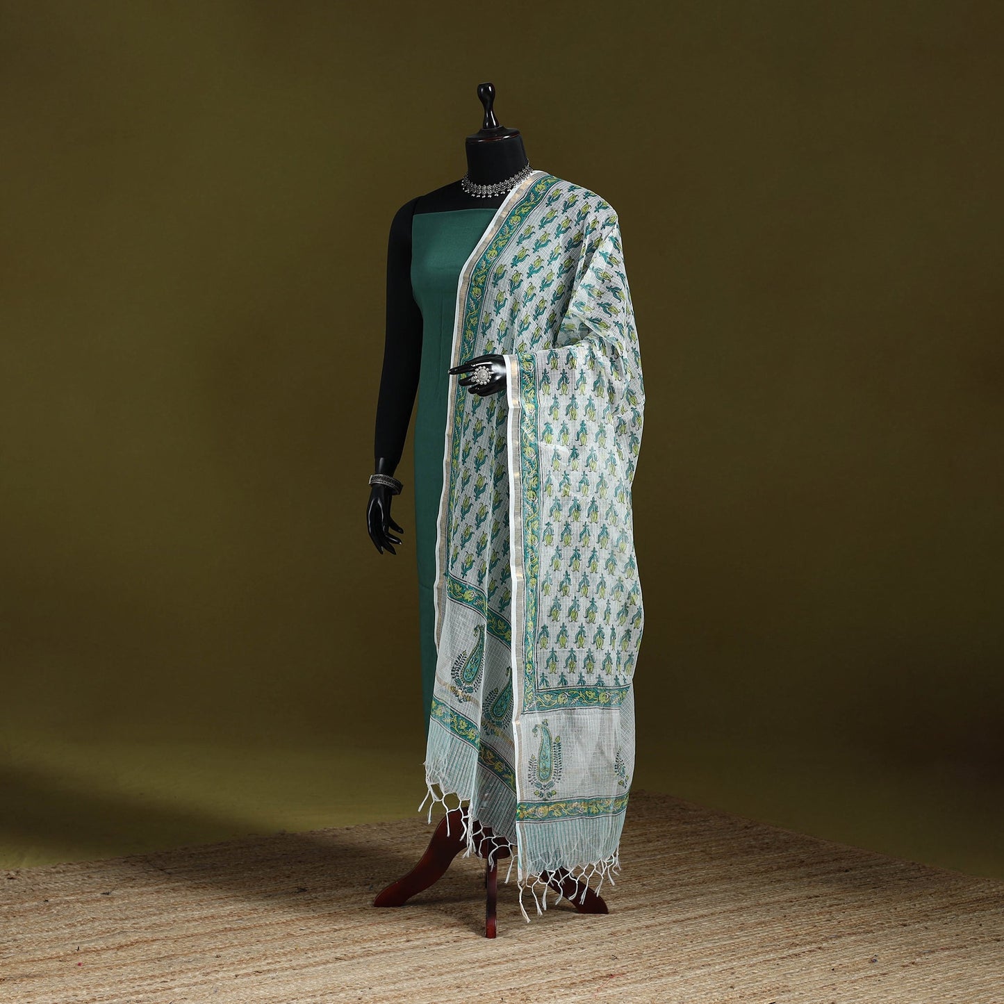 Kota doria cotton hand block print sanganeri floral dupatta