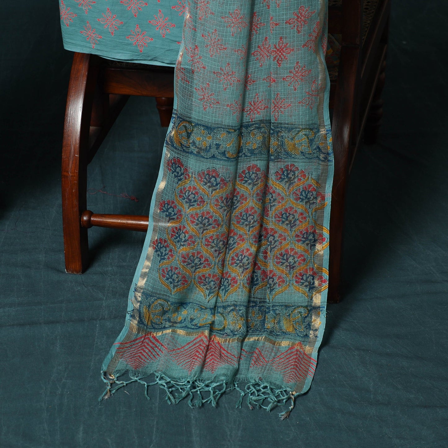 Kota doria cotton hand block sanganeri print 3pc unstitched