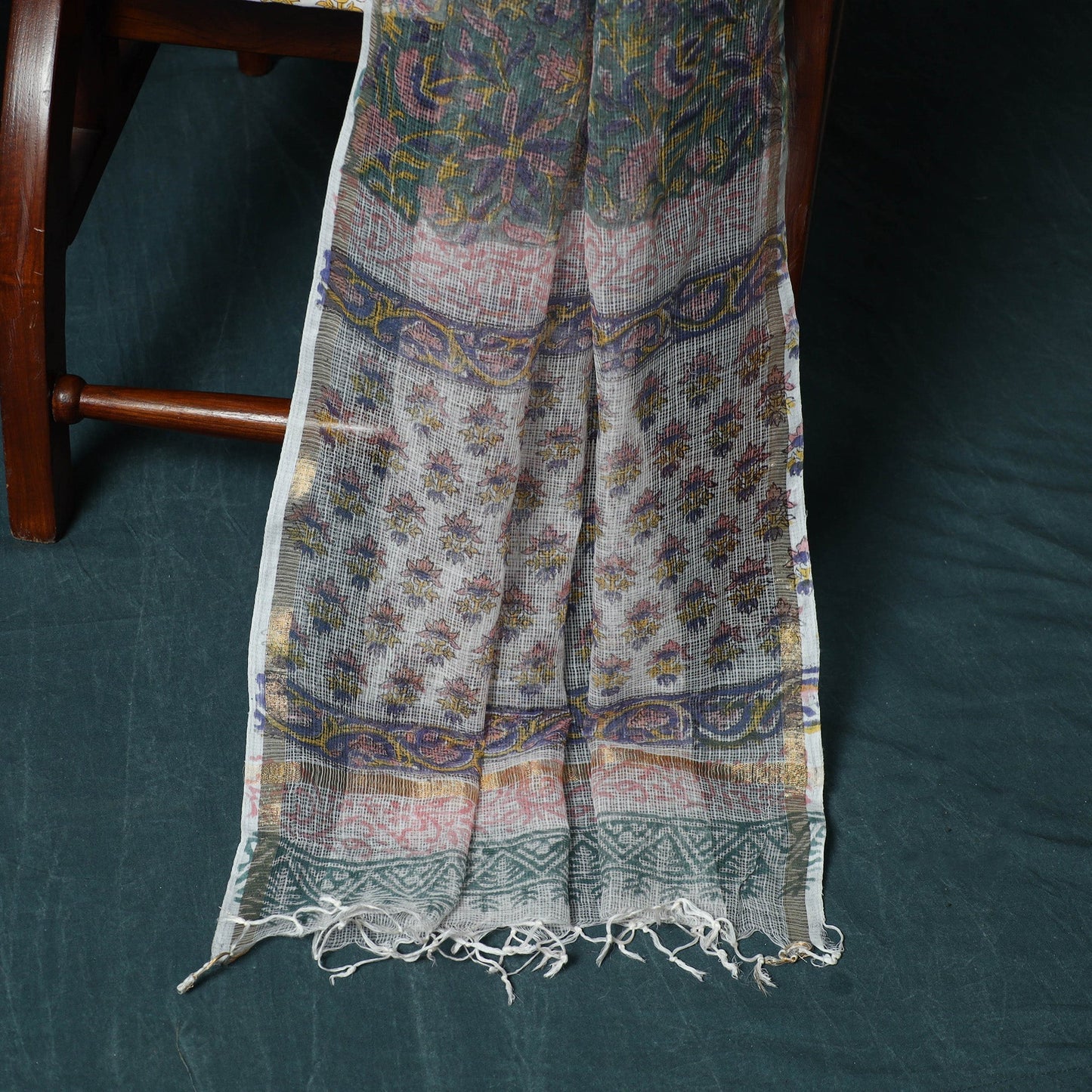 Kota doria cotton hand block sanganeri print 3pc unstitched