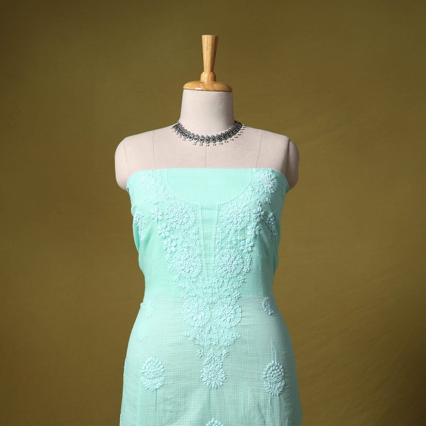 Green - kota doria cotton lucknow chikankari 2pc unstitched