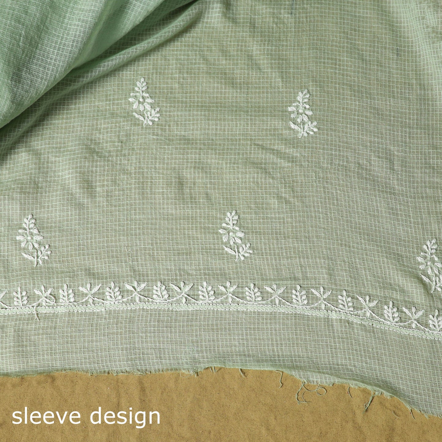 Green - kota doria cotton lucknow chikankari 2pc unstitched