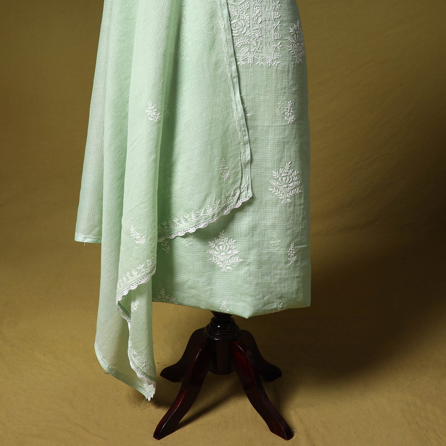 Green - kota doria cotton lucknow chikankari 2pc unstitched