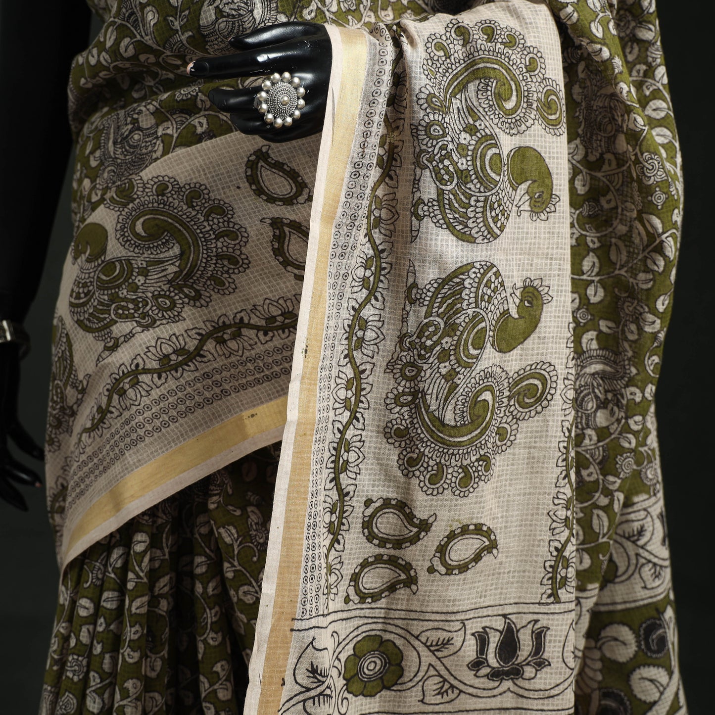Kota doria cotton printed kalamkari saree 07 - handcrafted