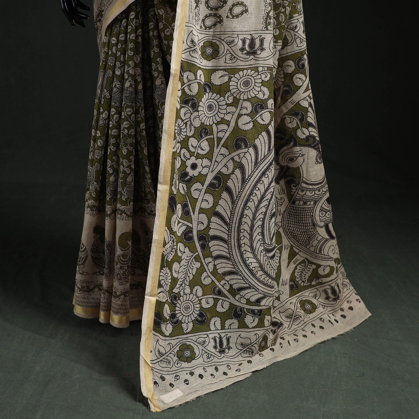 Kota doria cotton printed kalamkari saree 07 - handcrafted