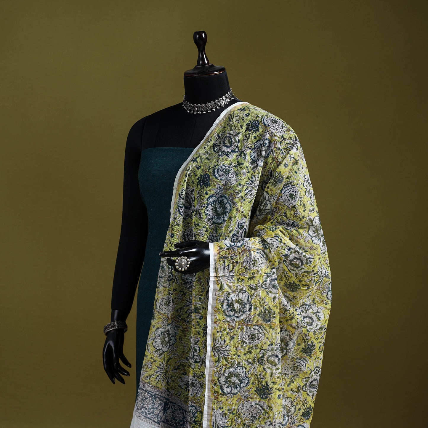 Kota doria silk cotton sanganeri floral dupatta 60