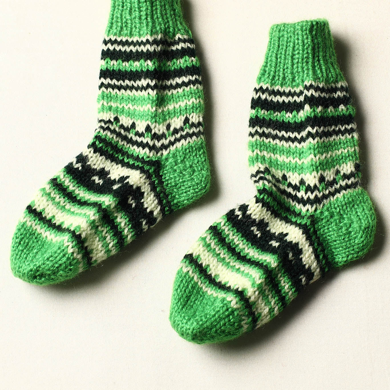 Green Kumaun Hand Knitted Woolen Socks - Kids