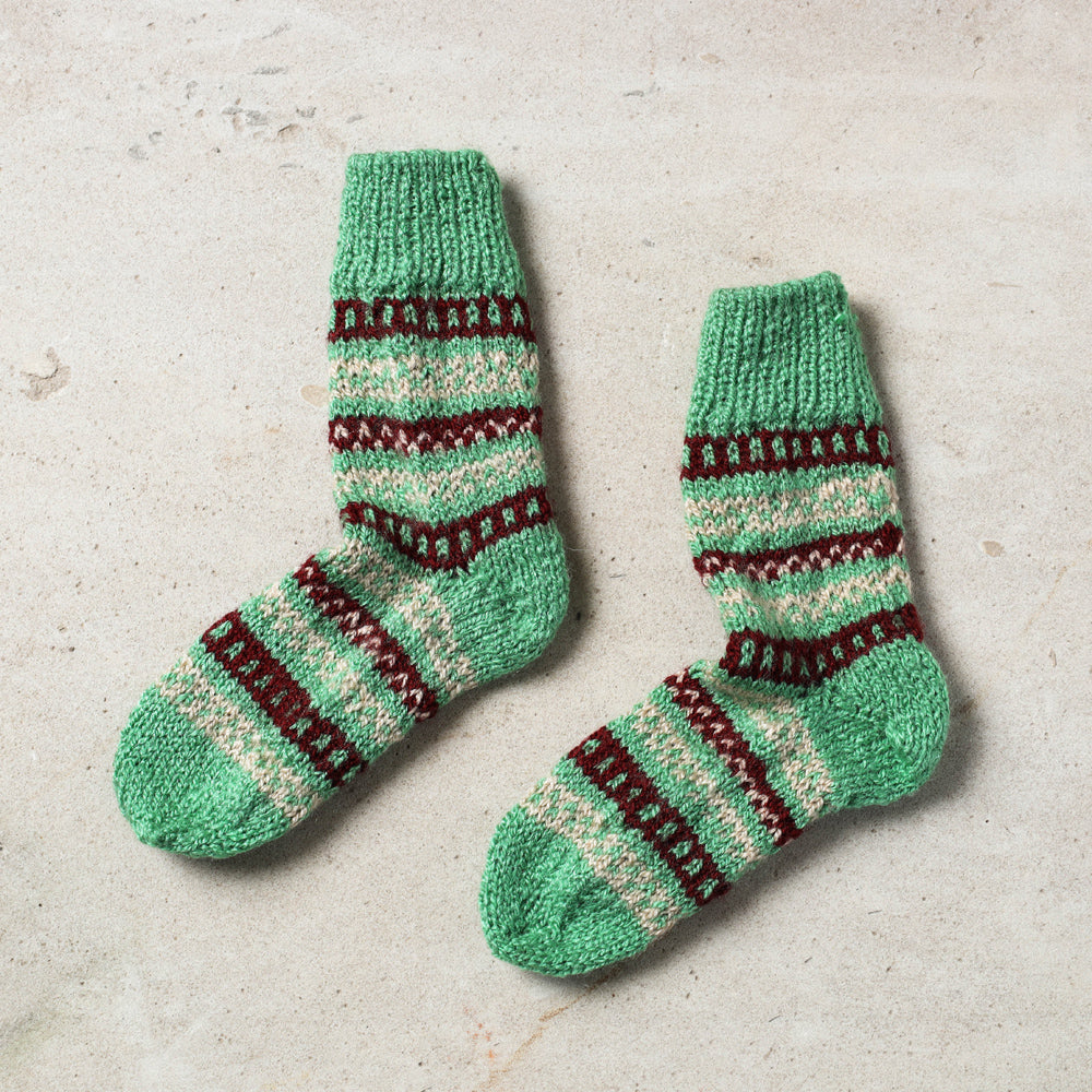 Green Kumaun Hand Knitted Woolen Socks - Kids