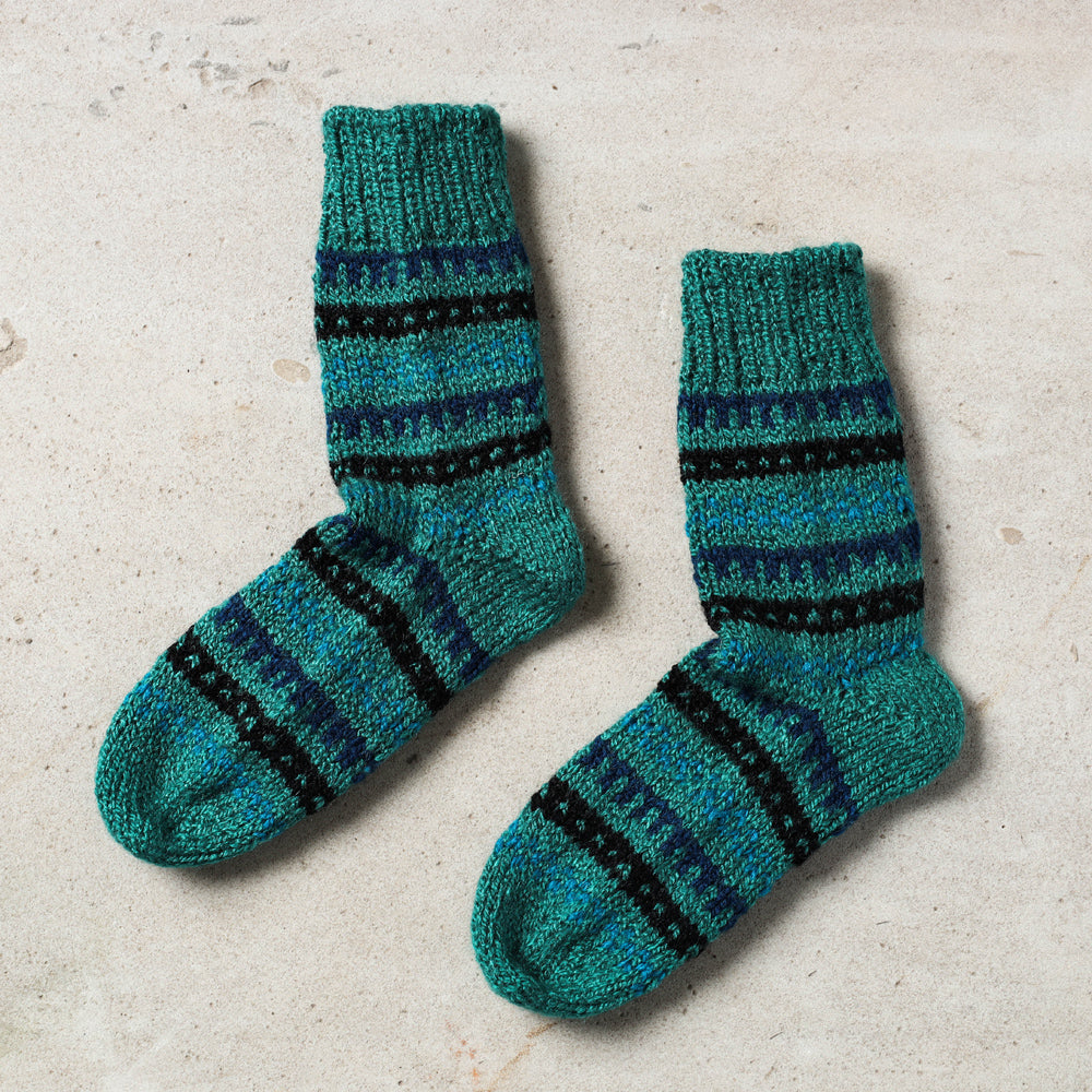Green Kumaun Hand Knitted Woolen Socks - Kids