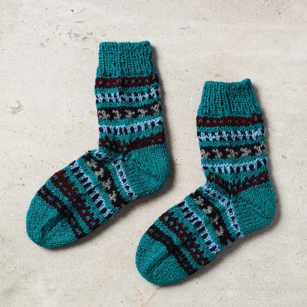 Green Kumaun Hand Knitted Woolen Socks - Kids