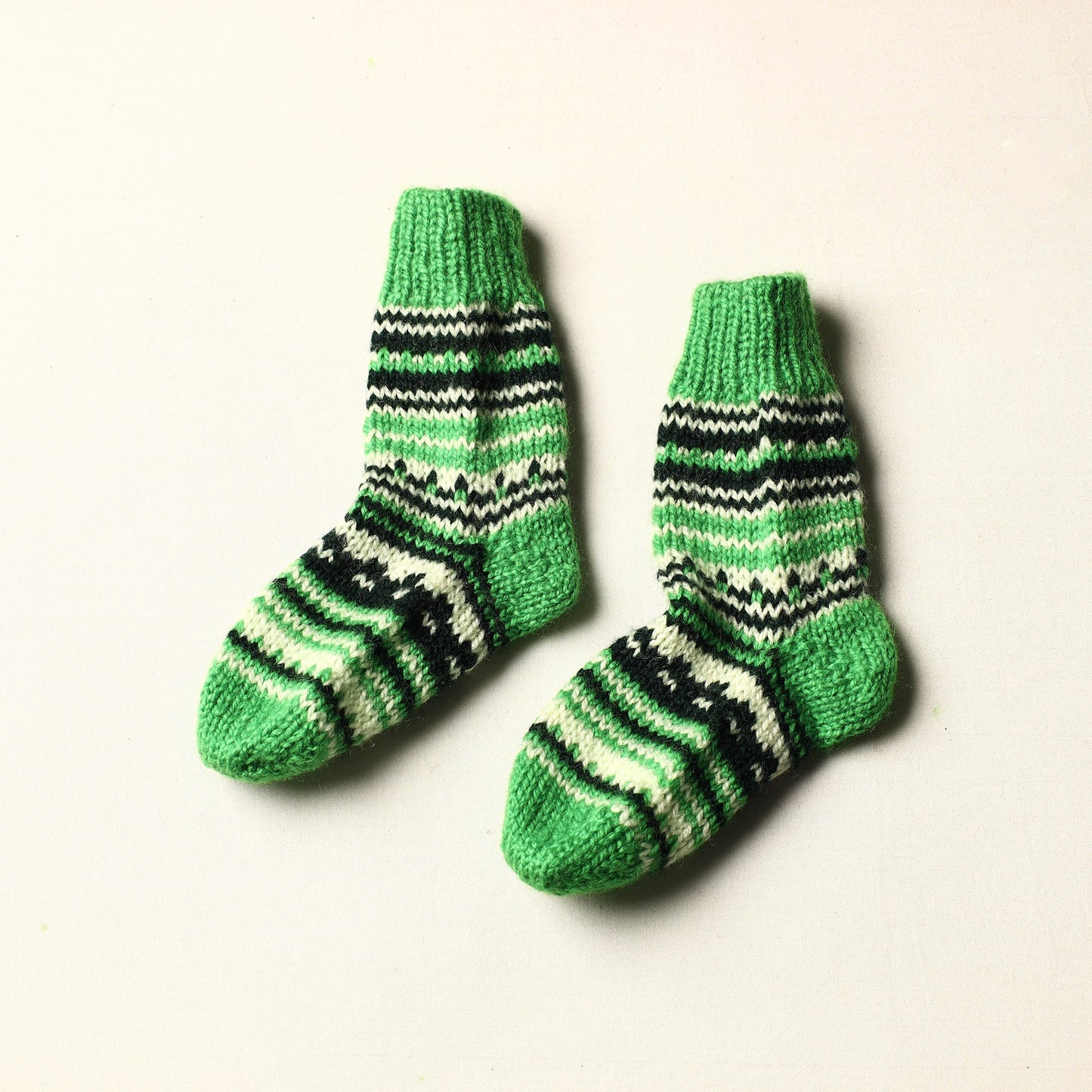 Green Kumaun Hand Knitted Woolen Socks - Kids