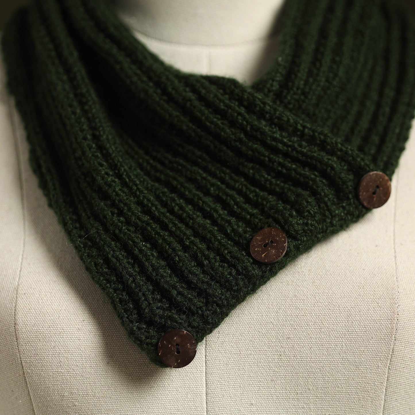 Green - kumaun hand knitted woollen button cowl 38