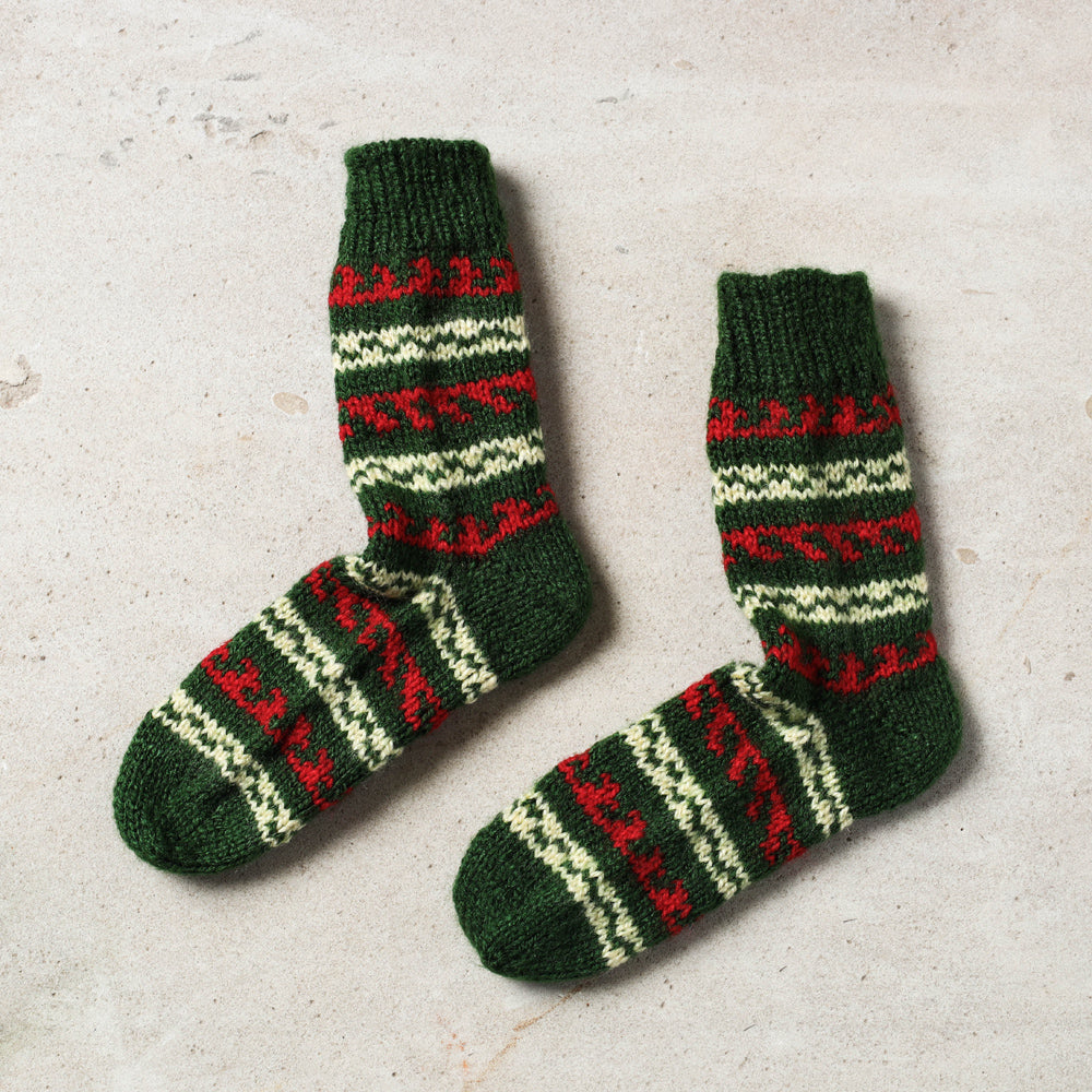 Green Kumaun Hand Knitted Woolen Socks - Kids