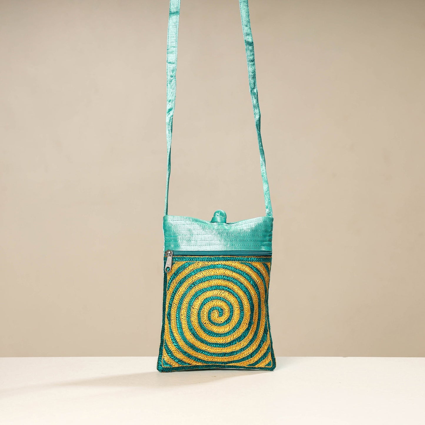 Green Kutch Ahir Embroidery Mashru Silk Sling Bag