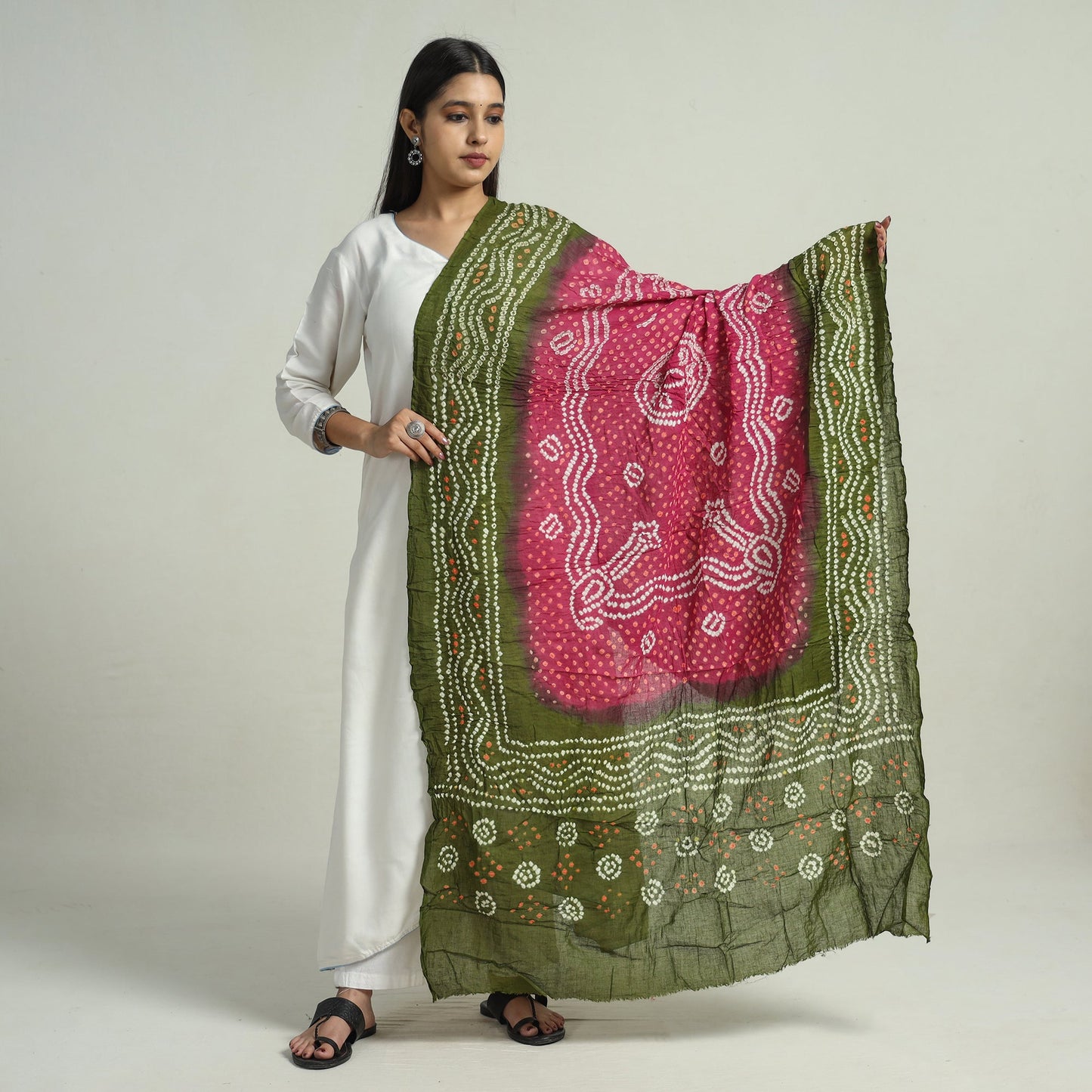 Green Kutch Bandhani Tie-Dye Cotton Dupatta