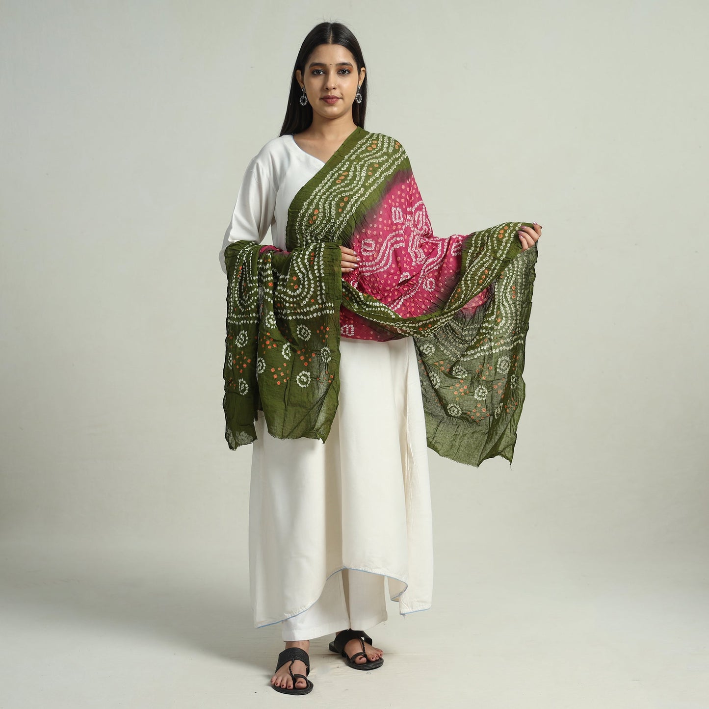 Green Kutch Bandhani Tie-Dye Cotton Dupatta