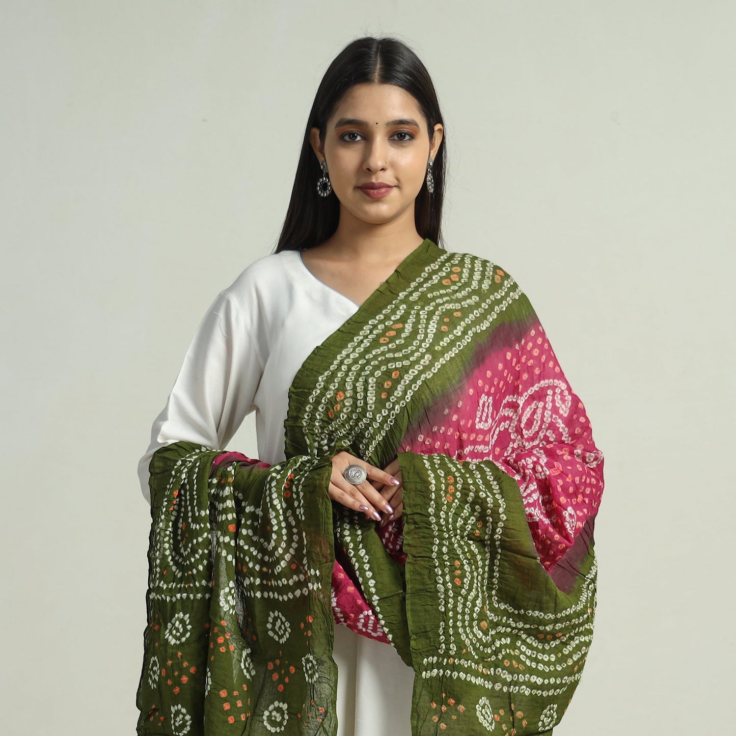 Green Kutch Bandhani Tie-Dye Cotton Dupatta