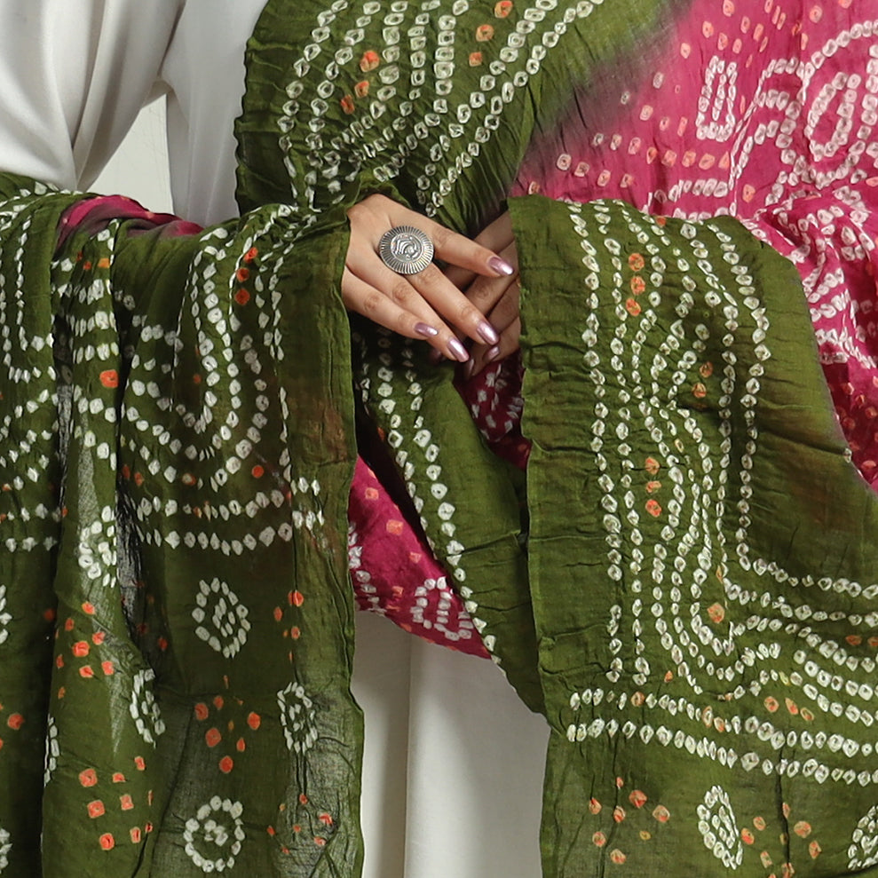Green Kutch Bandhani Tie-Dye Cotton Dupatta