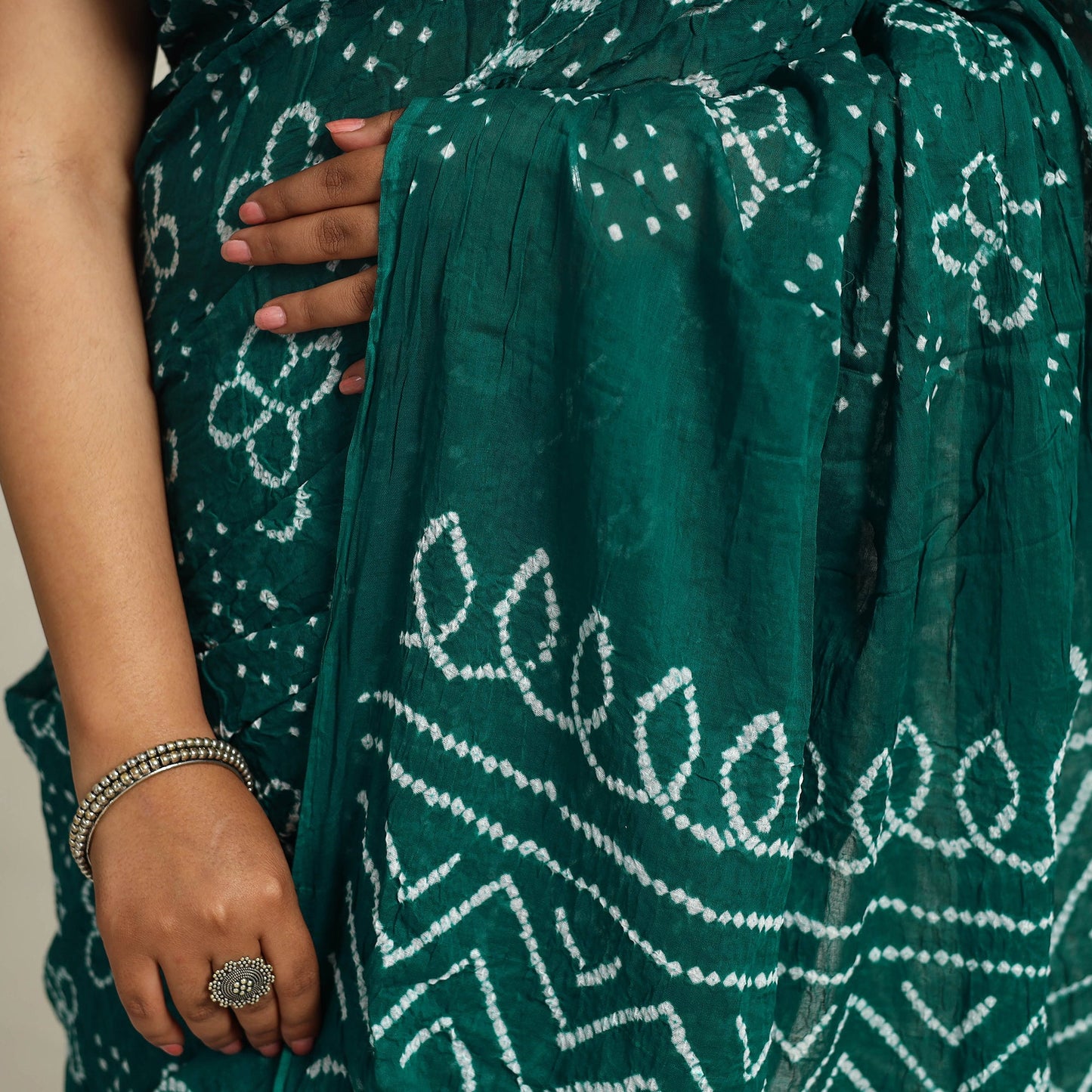 Green - kutch bandhani tie-dye cotton saree with blouse