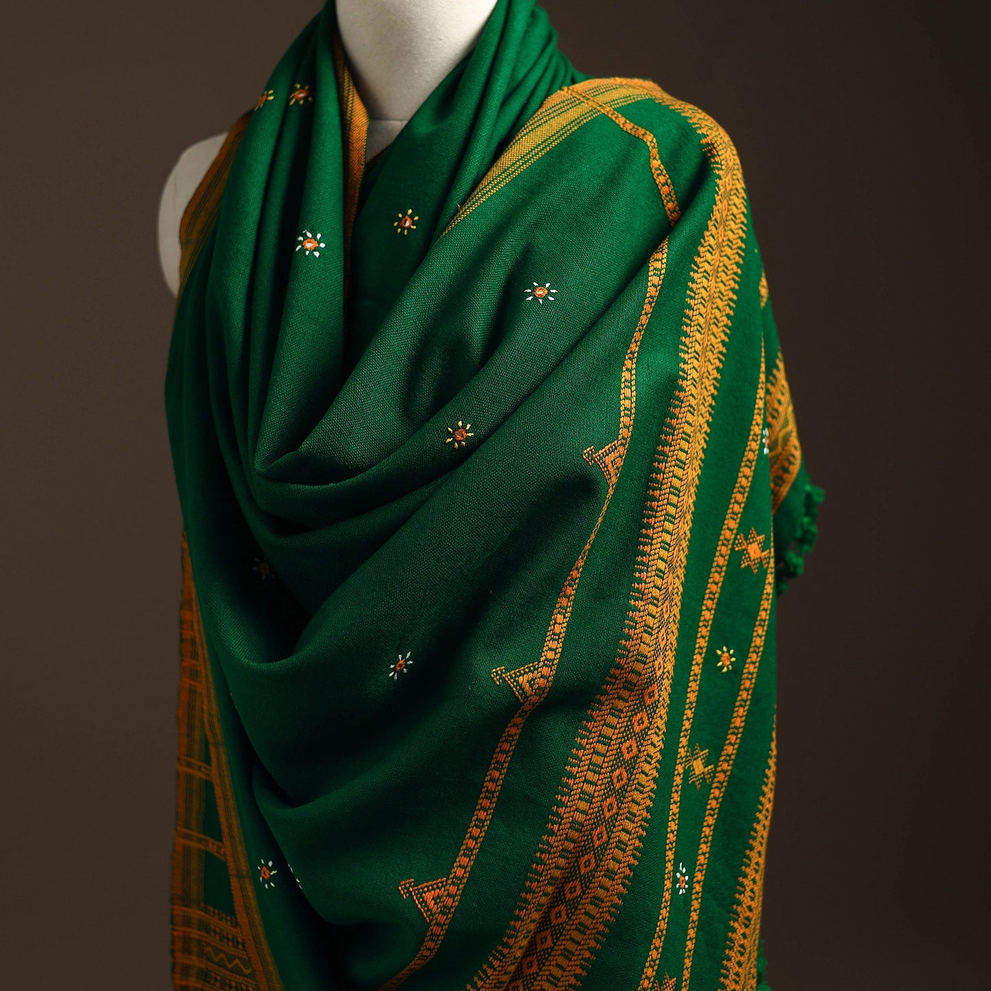 Kutch bhujodi handwoven mirror work wool shawl 24