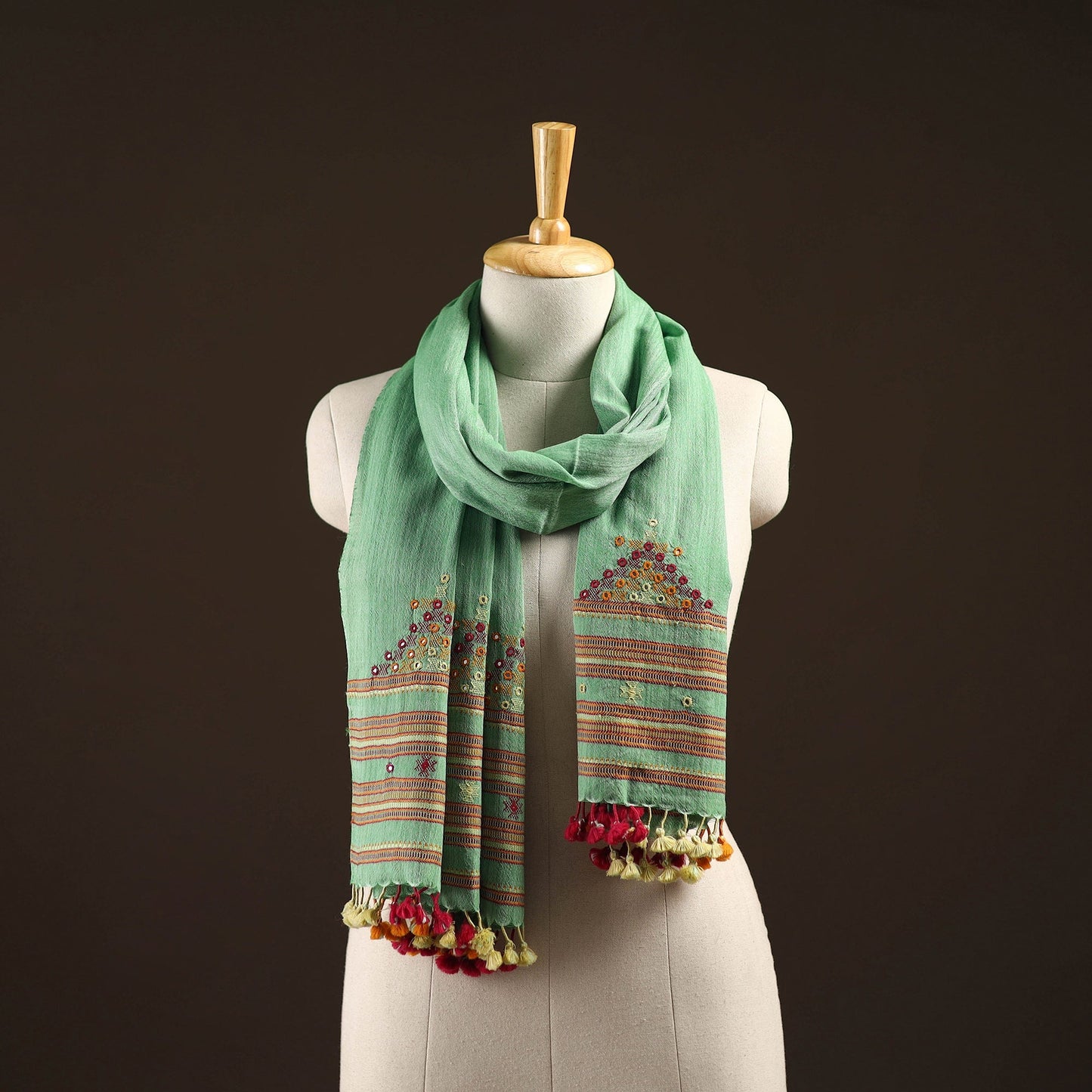 Kutch handwoven mirror work merino wool embroidered stole