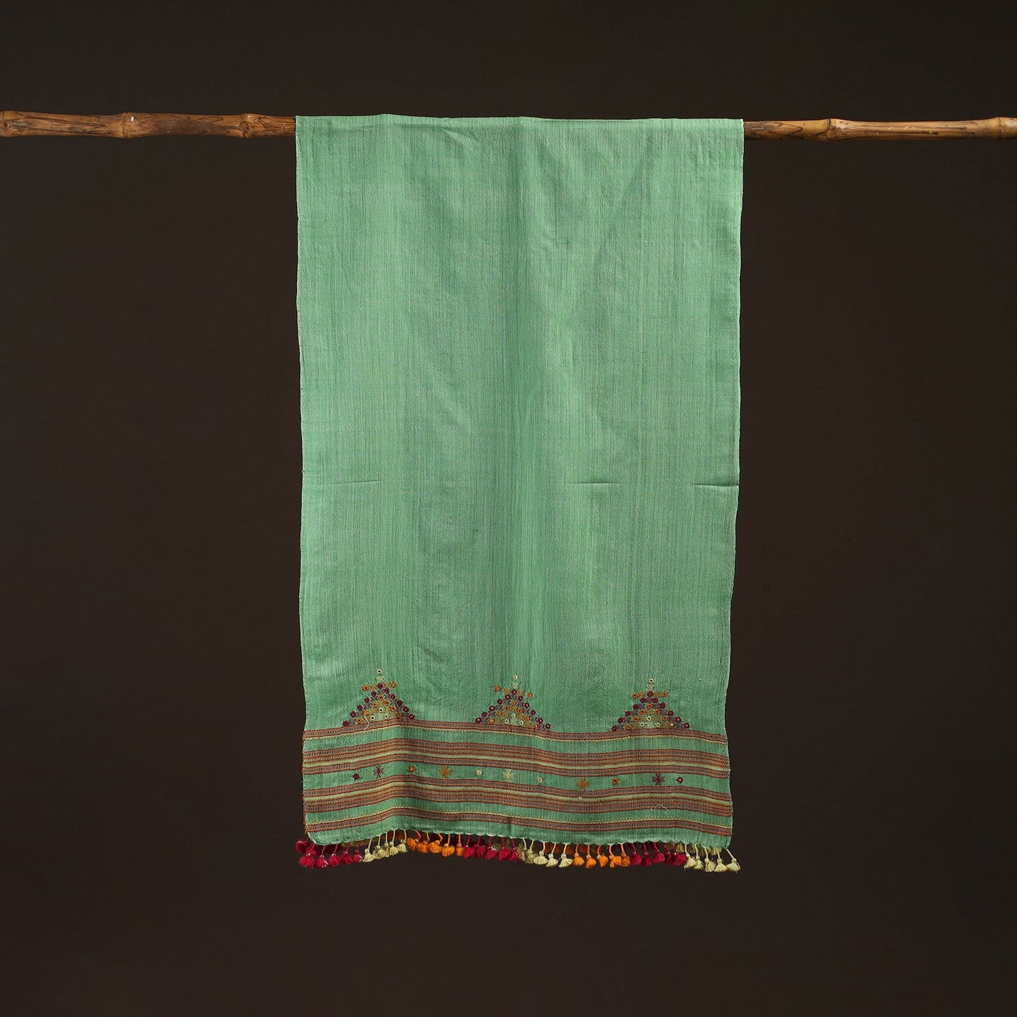 Kutch handwoven mirror work merino wool embroidered stole