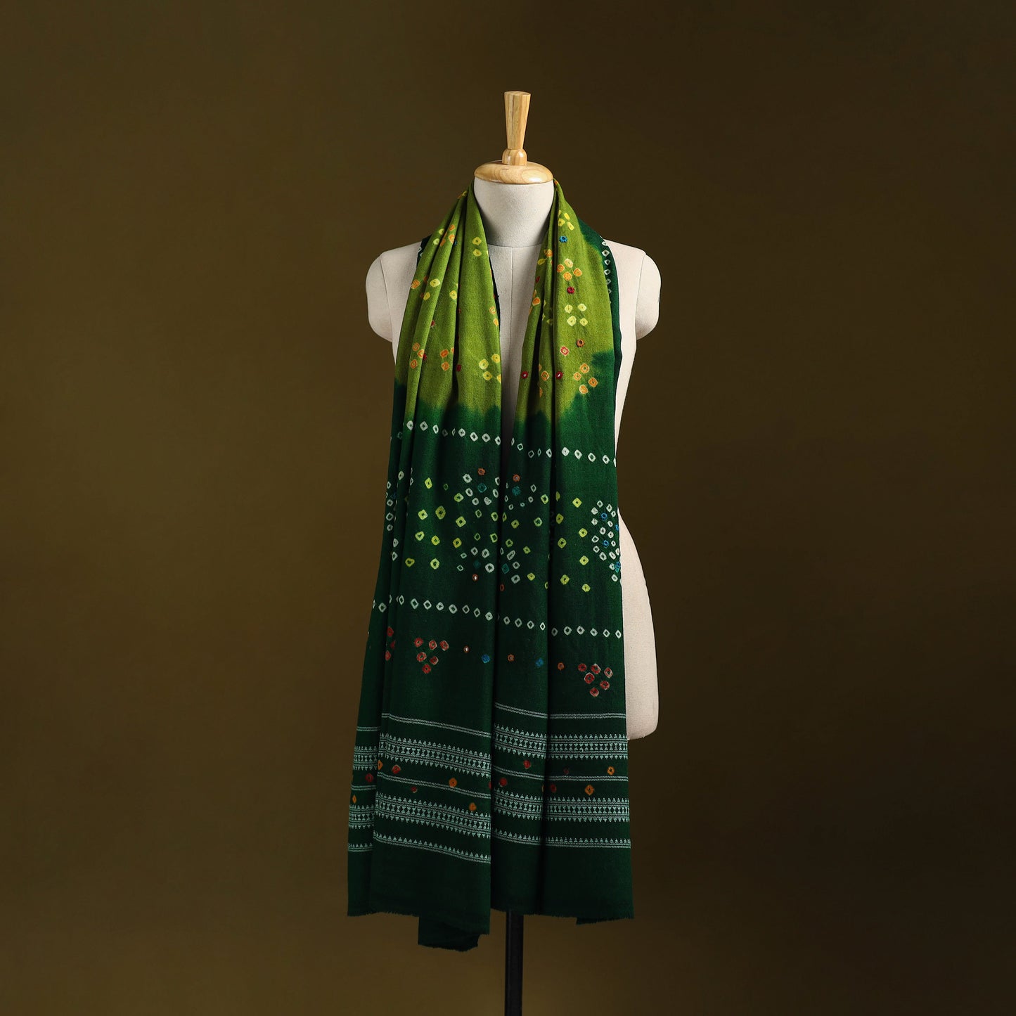 Kutch mirror work handwoven bandhani bagida merino wool