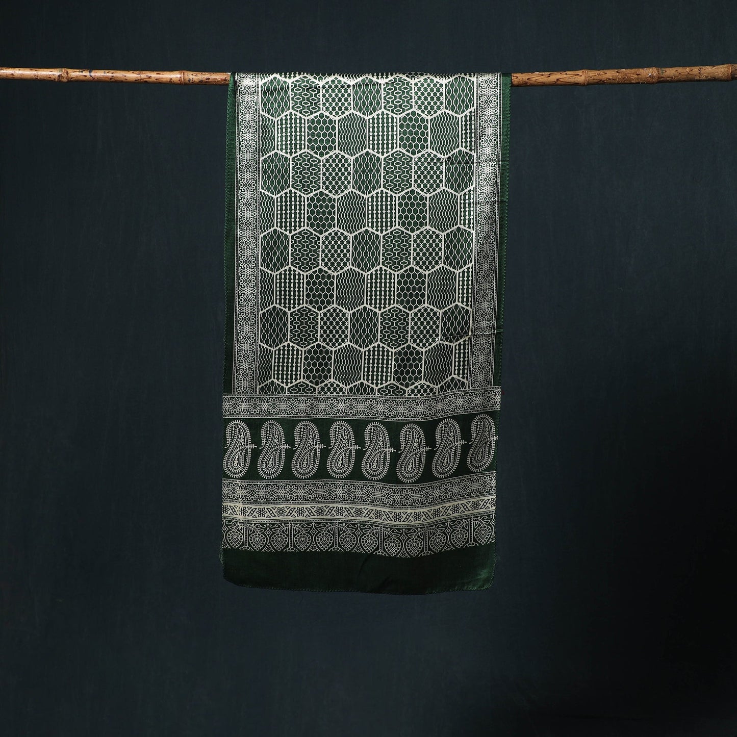 Kutch printed mashru silk stole 33 - handcrafted