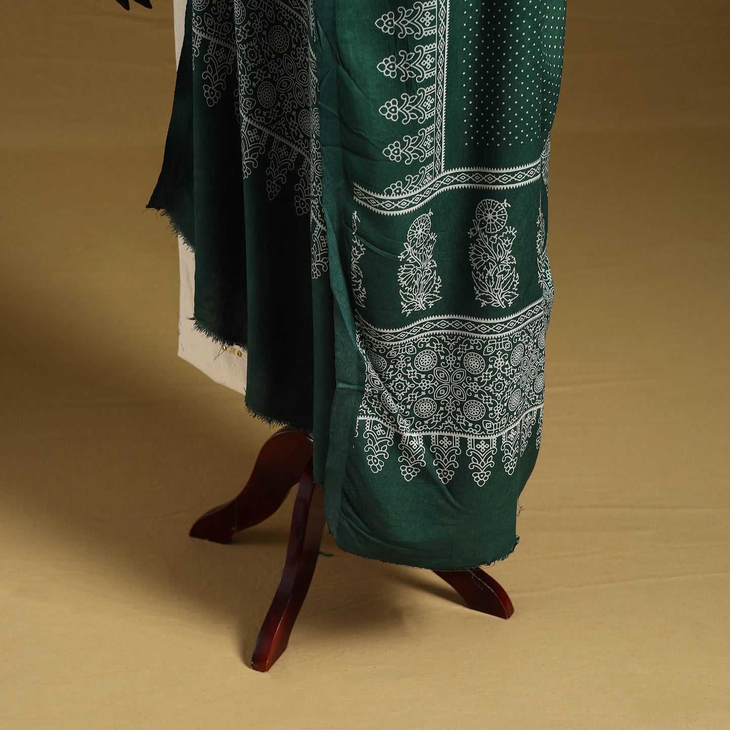 Green - kutch printed rayon dupatta 02 - handcrafted