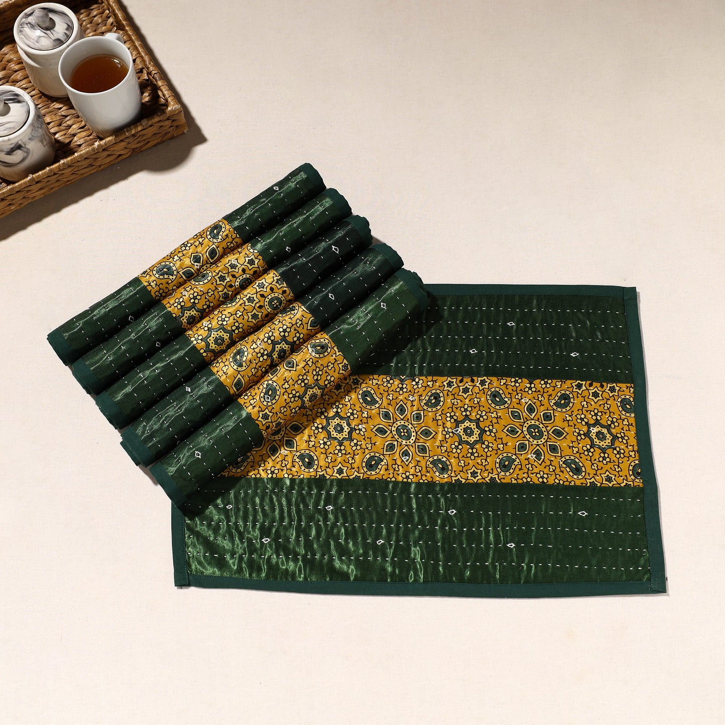 Green Tagai Embroidery Table Mats