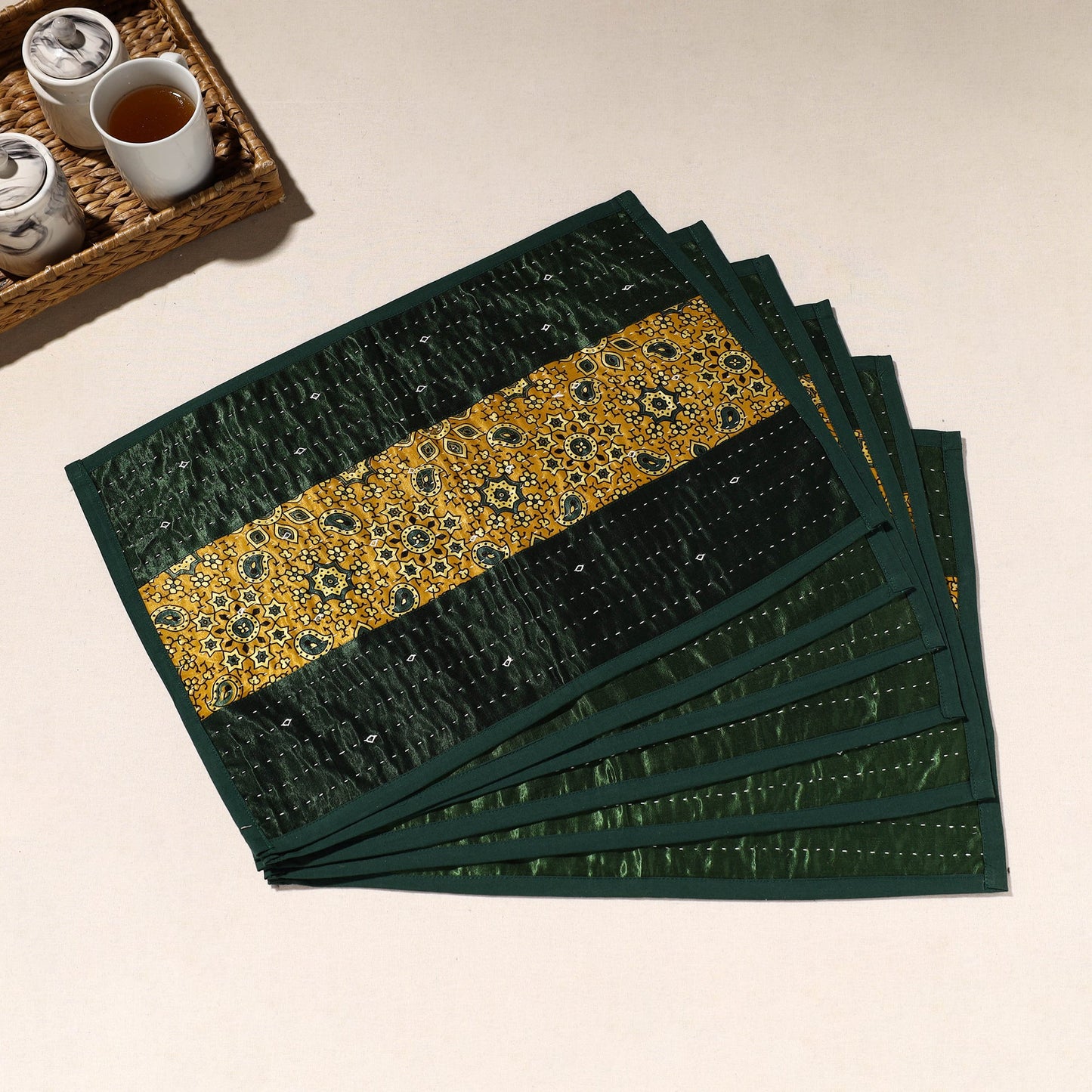 Green Tagai Embroidery Table Mats