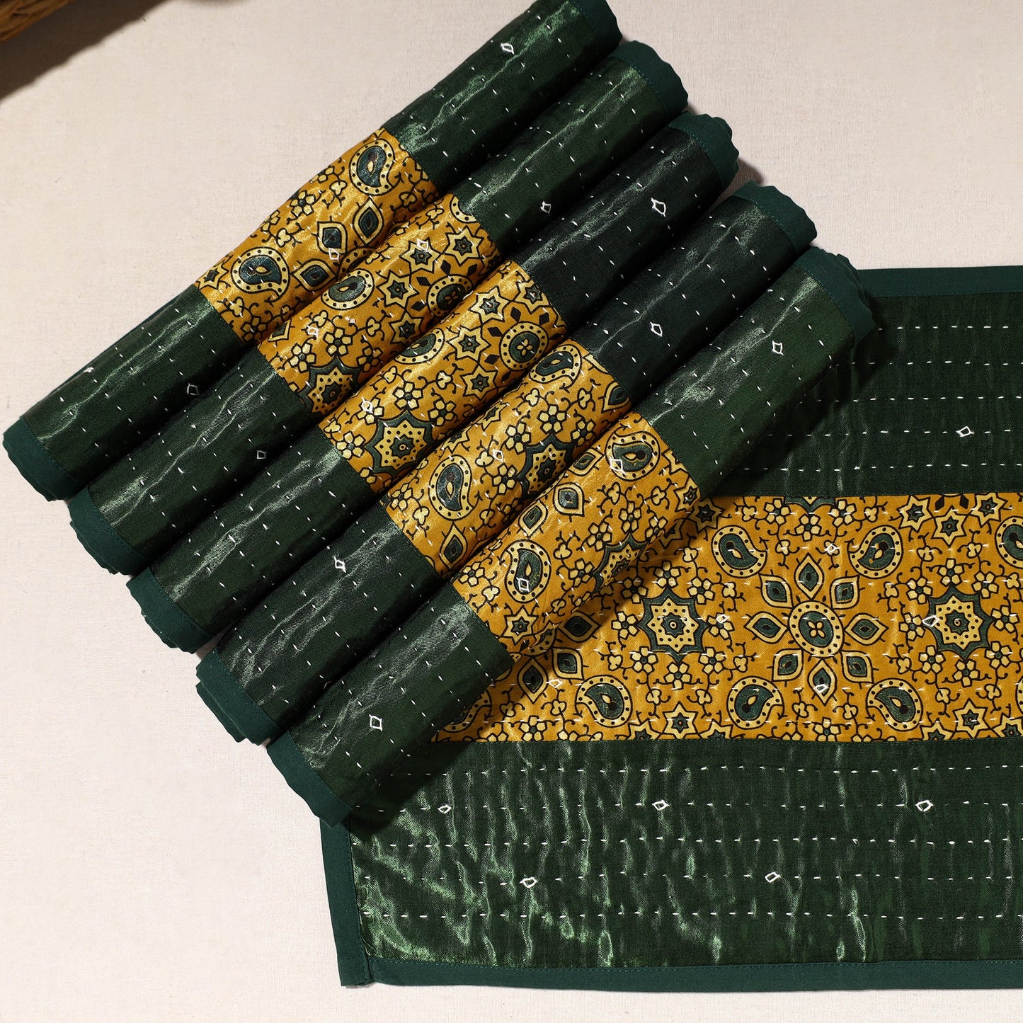 Green Tagai Embroidery Table Mats