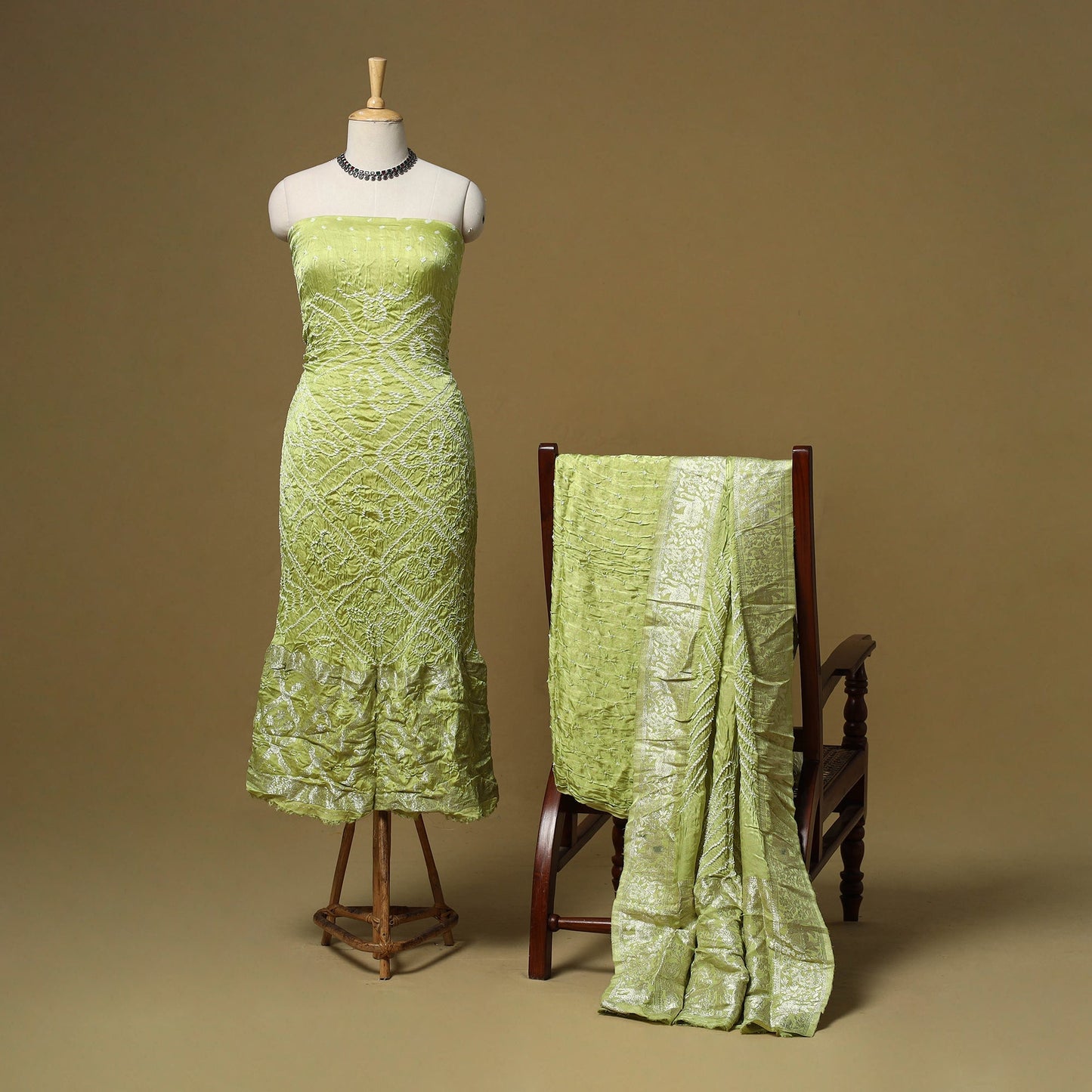 Kutch tie-dye bandhani modal silk meenakari zari work 3pc