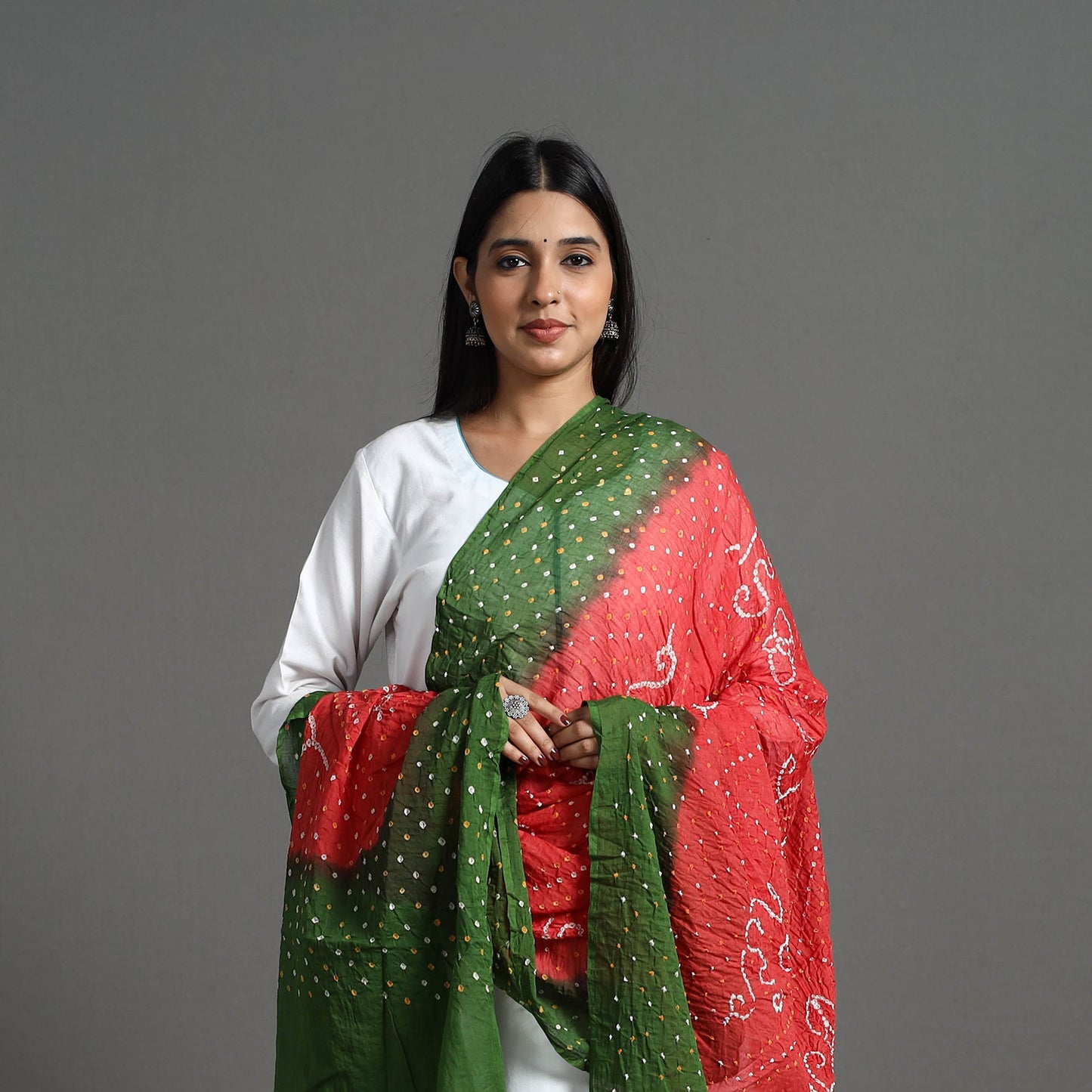 Green - kutch tie-dye cotton bandhani dupatta 11