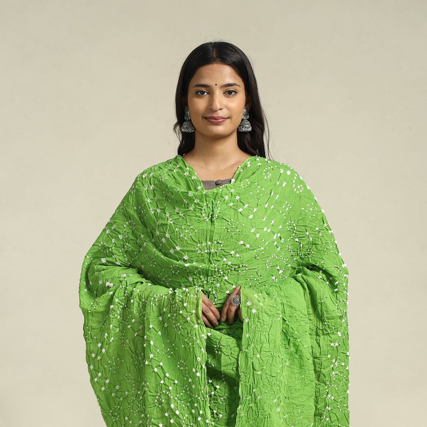 Green Kutch Tie-Dye Cotton Bandhani Dupatta