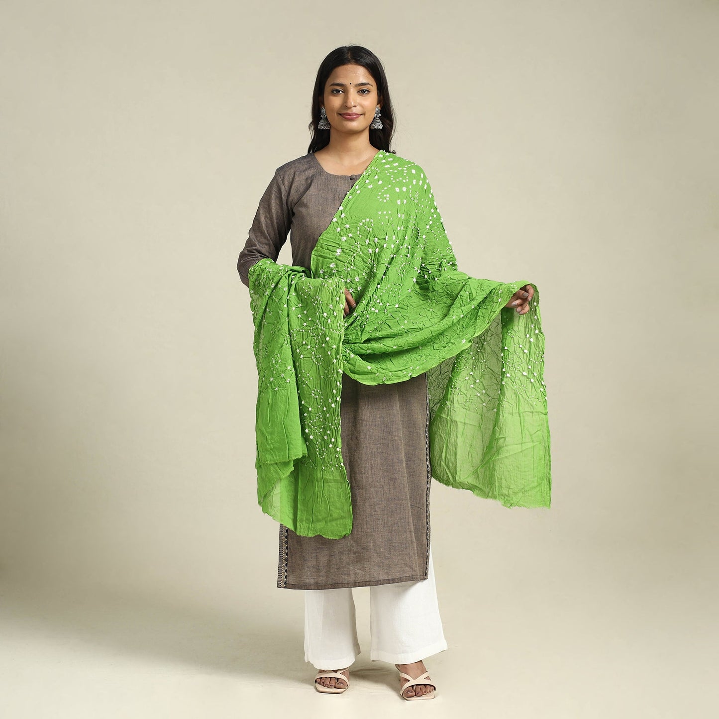 Green Kutch Tie-Dye Cotton Bandhani Dupatta